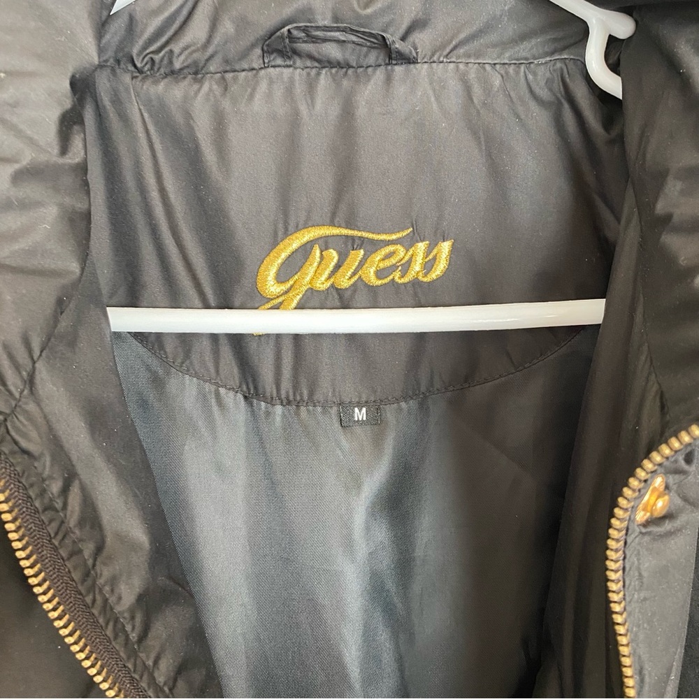 GUESS Black Down Feather Puffer Coat with Gold Detail Size Medium - Picture 6 of 11